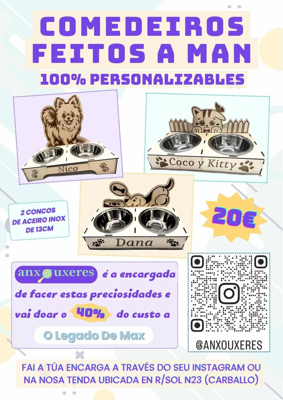 Comedeiros personalizados solidarios feitos por Anxouxeres
